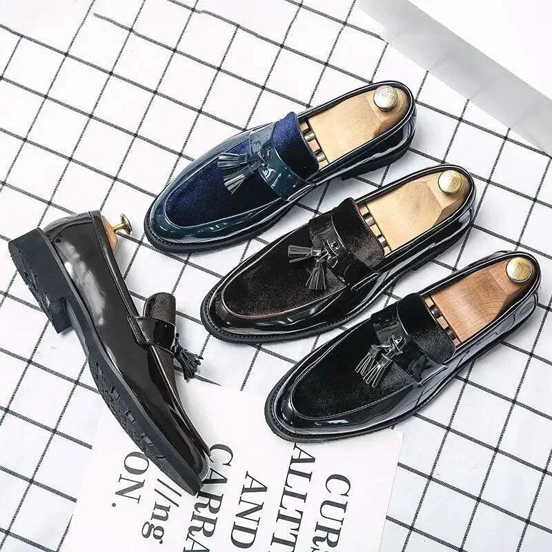 Mandotos College Inspired Leather Loafers for Men - Blue Premium Dress Shoes