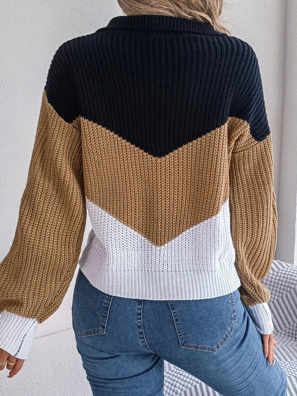 Color Block Dropped Shoulder Sweater - Korvel