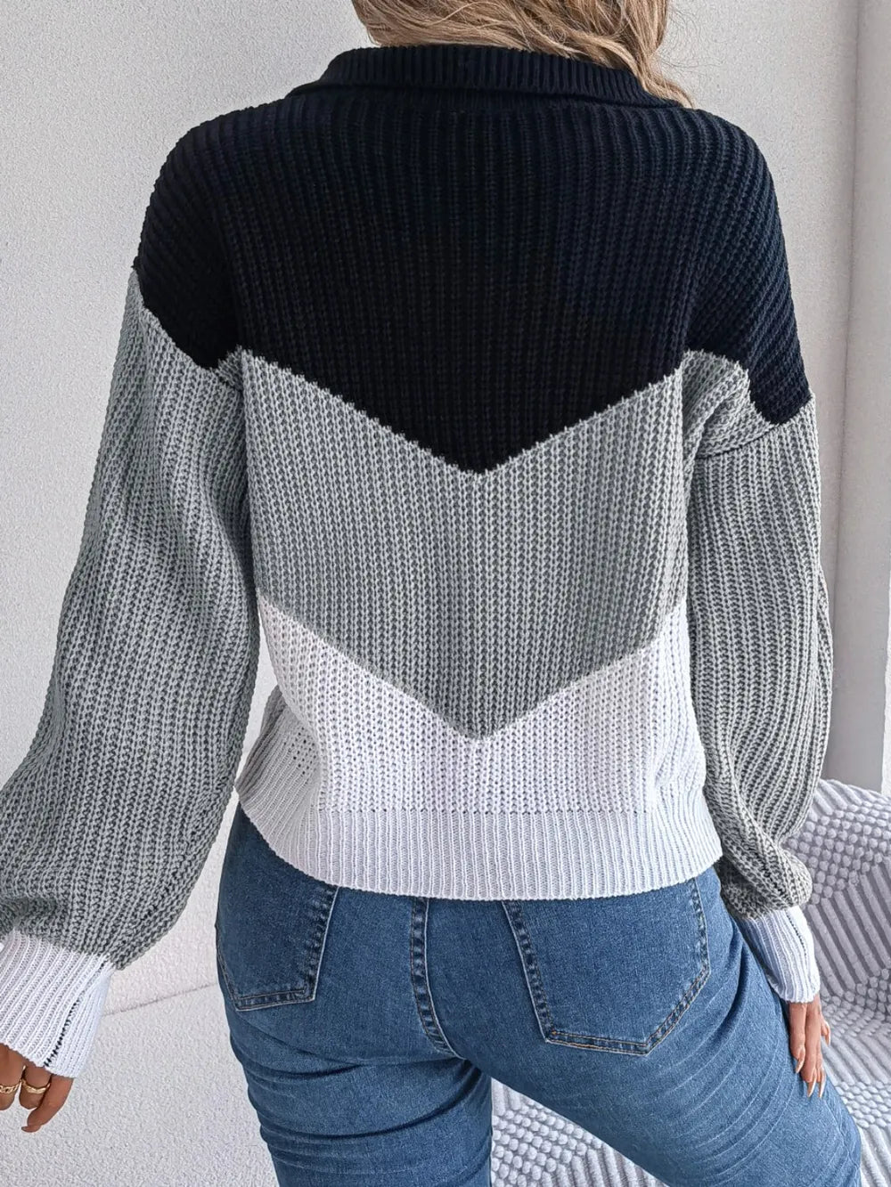 Color Block Dropped Shoulder Sweater - Korvel