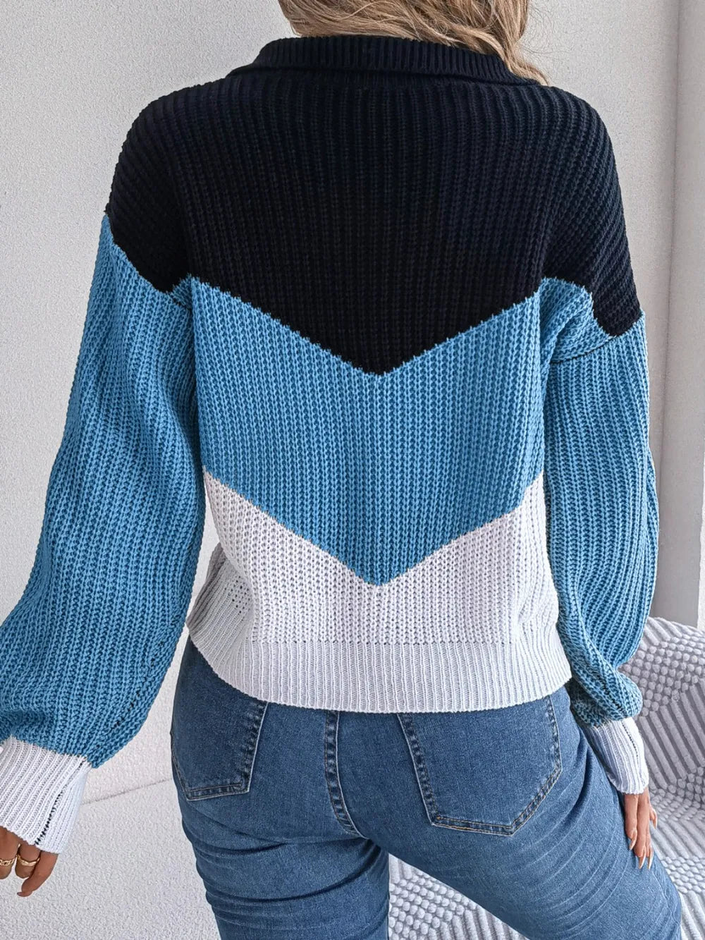 Color Block Dropped Shoulder Sweater - Korvel