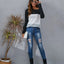 Color Block Round Neck Long Sleeve T-Shirt