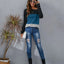 Color Block Round Neck Long Sleeve T-Shirt