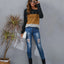 Color Block Round Neck Long Sleeve T-Shirt
