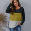 Color Block Round Neck Long Sleeve T-Shirt