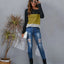 Color Block Round Neck Long Sleeve T-Shirt