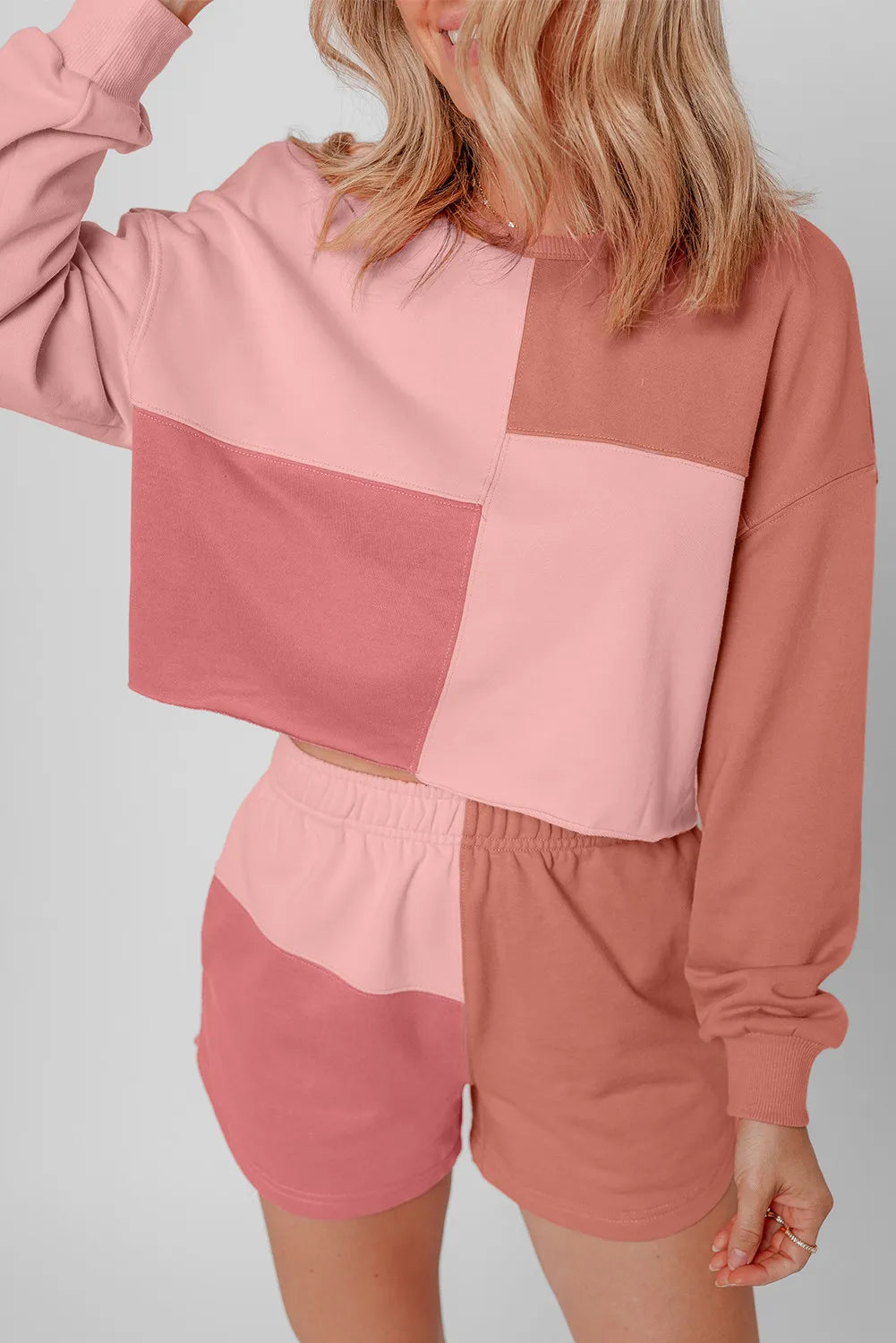 Color Block Round Neck Top and Shorts Set - Korvel