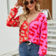 Color Blocked Leopard Print V-Neck Cardigan Sweater