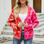 Color Blocked Leopard Print V-Neck Cardigan Sweater