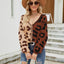 Color Blocked Leopard Print V-Neck Cardigan Sweater