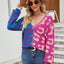 Color Blocked Leopard Print V-Neck Cardigan Sweater