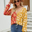 Color Blocked Leopard Print V-Neck Cardigan Sweater