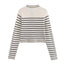 Color blocking striped women's knitted sweater top+striped hollow knitted skirt set for women - Korvel