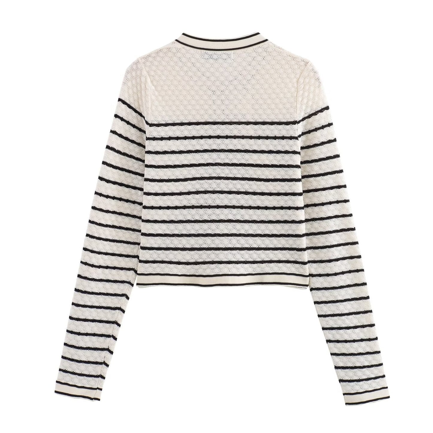Color blocking striped women's knitted sweater top+striped hollow knitted skirt set for women - Korvel