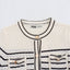 Color blocking striped women's knitted sweater top+striped hollow knitted skirt set for women - Korvel