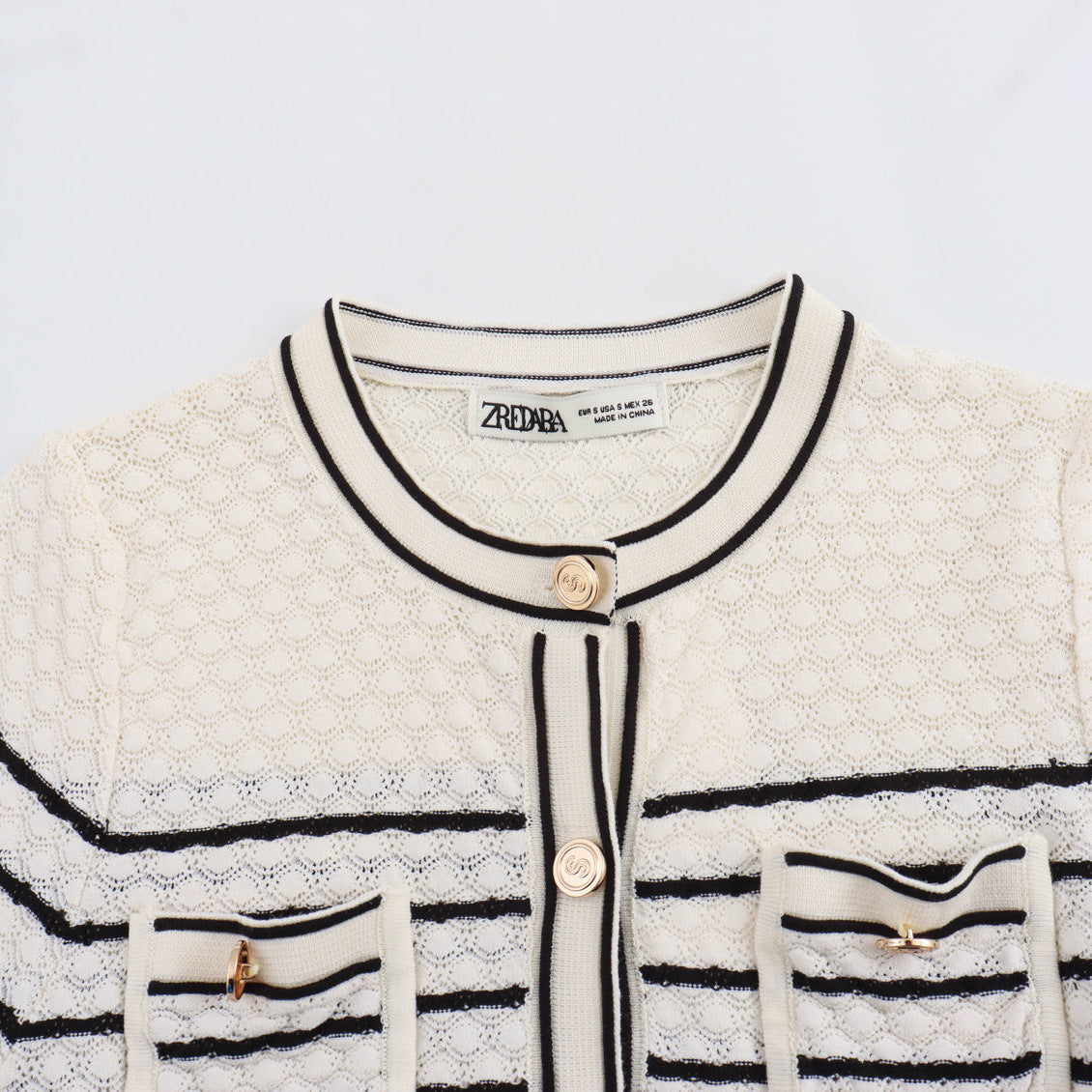 Color blocking striped women's knitted sweater top+striped hollow knitted skirt set for women - Korvel