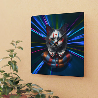 Colorful Cat Clown Acrylic Wall Clock - Whimsical Decor