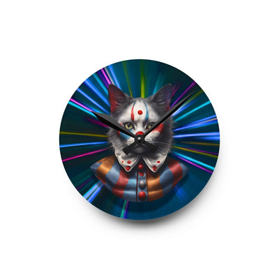 Colorful Cat Clown Acrylic Wall Clock - Whimsical Decor