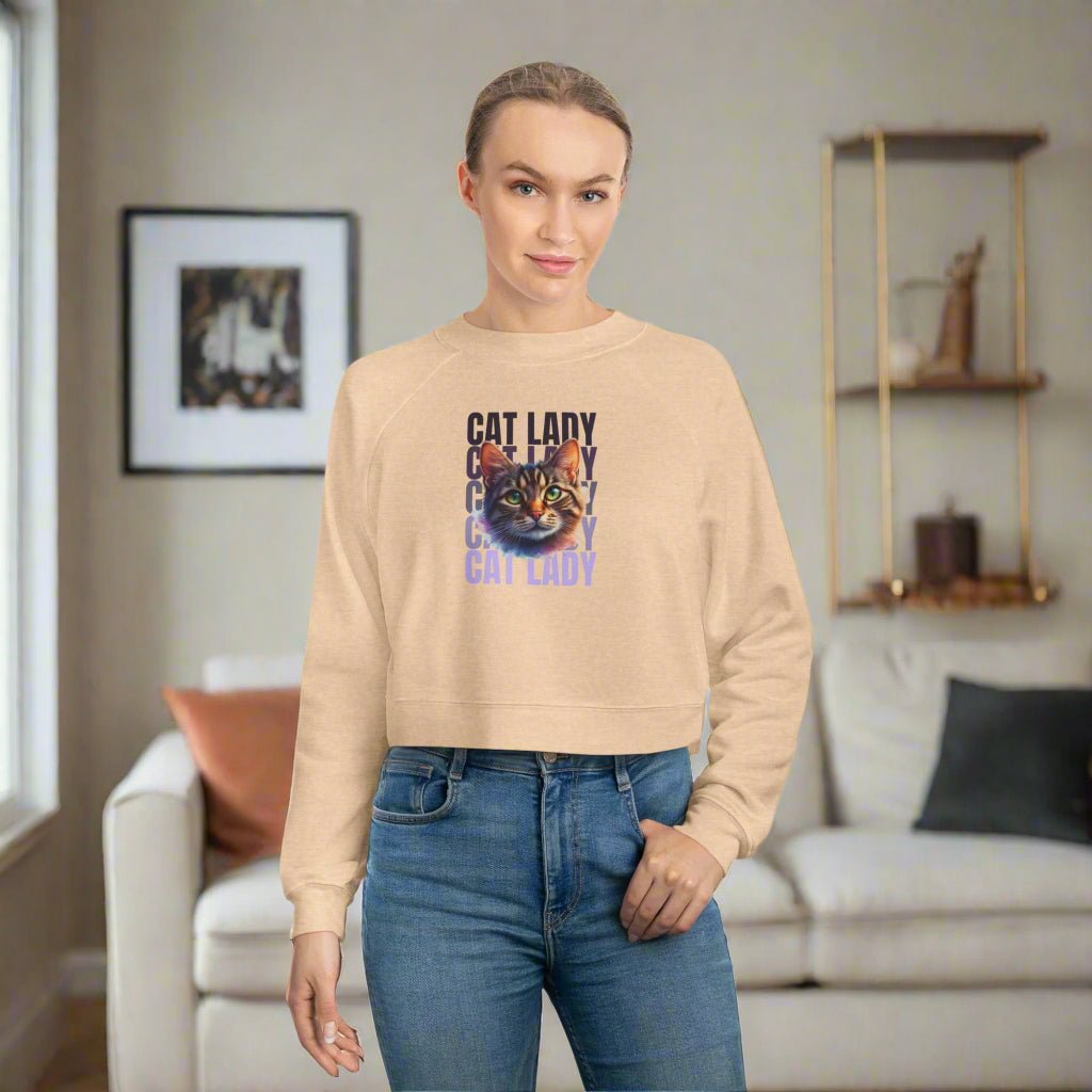 Sudadera de felpa recortada Colorful Cat Lady