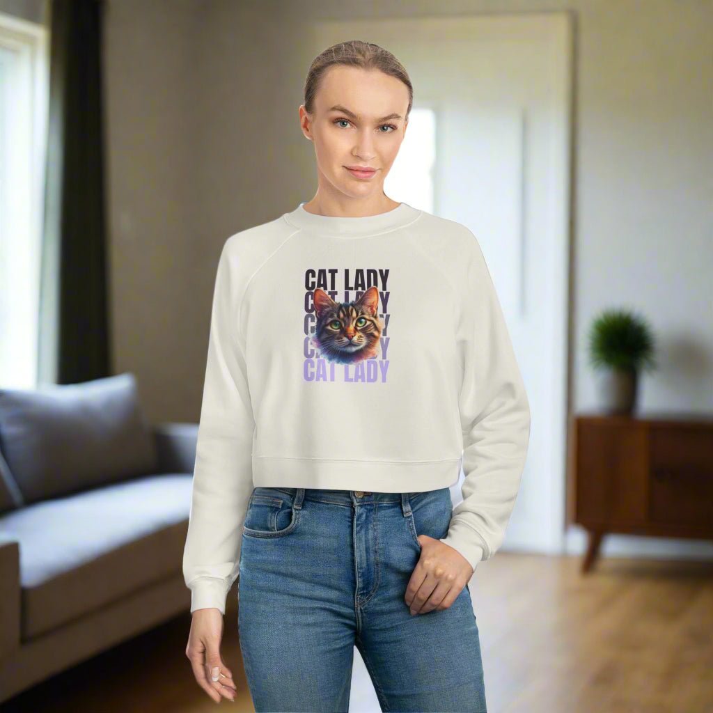 Sudadera de felpa recortada Colorful Cat Lady