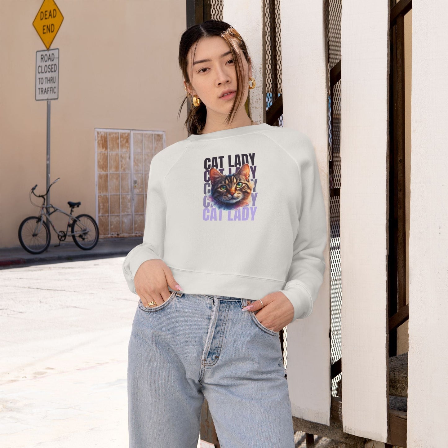 Sudadera de felpa recortada Colorful Cat Lady