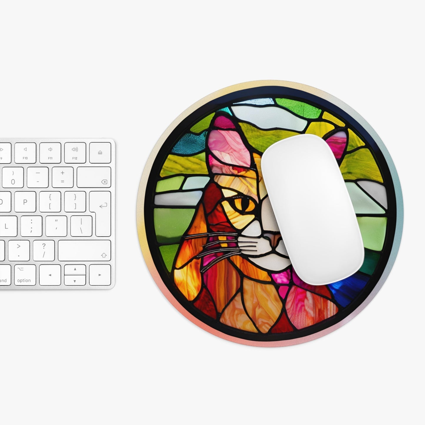 Tapis de souris en verre teinté avec chat coloré - Accessoire de bureau vibrant