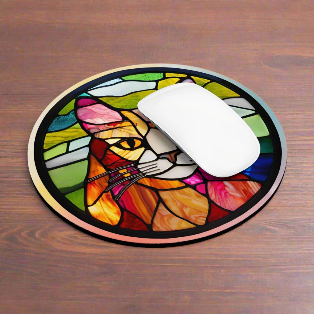 Tapis de souris en verre teinté avec chat coloré - Accessoire de bureau vibrant