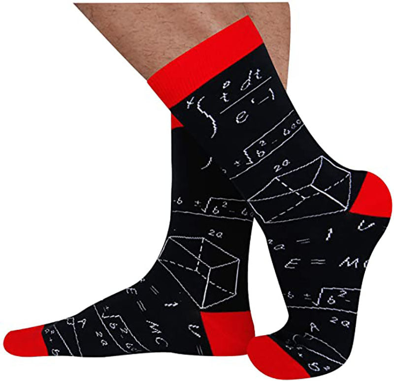 Colorful Mathematical Formula Problem Solving Printed Men's Socks Cotton Socks - Korvel