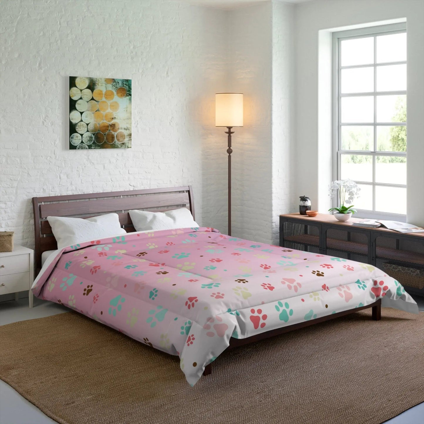 Vibrant Paw Print Comforter - Perfect Bedding for Pet Enthusiasts - Korvel