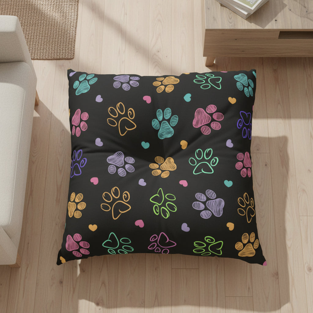 Coussin de sol tufté avec empreintes de pattes vibrantes