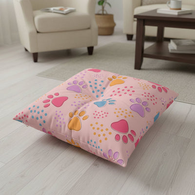 Almohada de Piso Tufted con Huellas de Mascota Coloridas