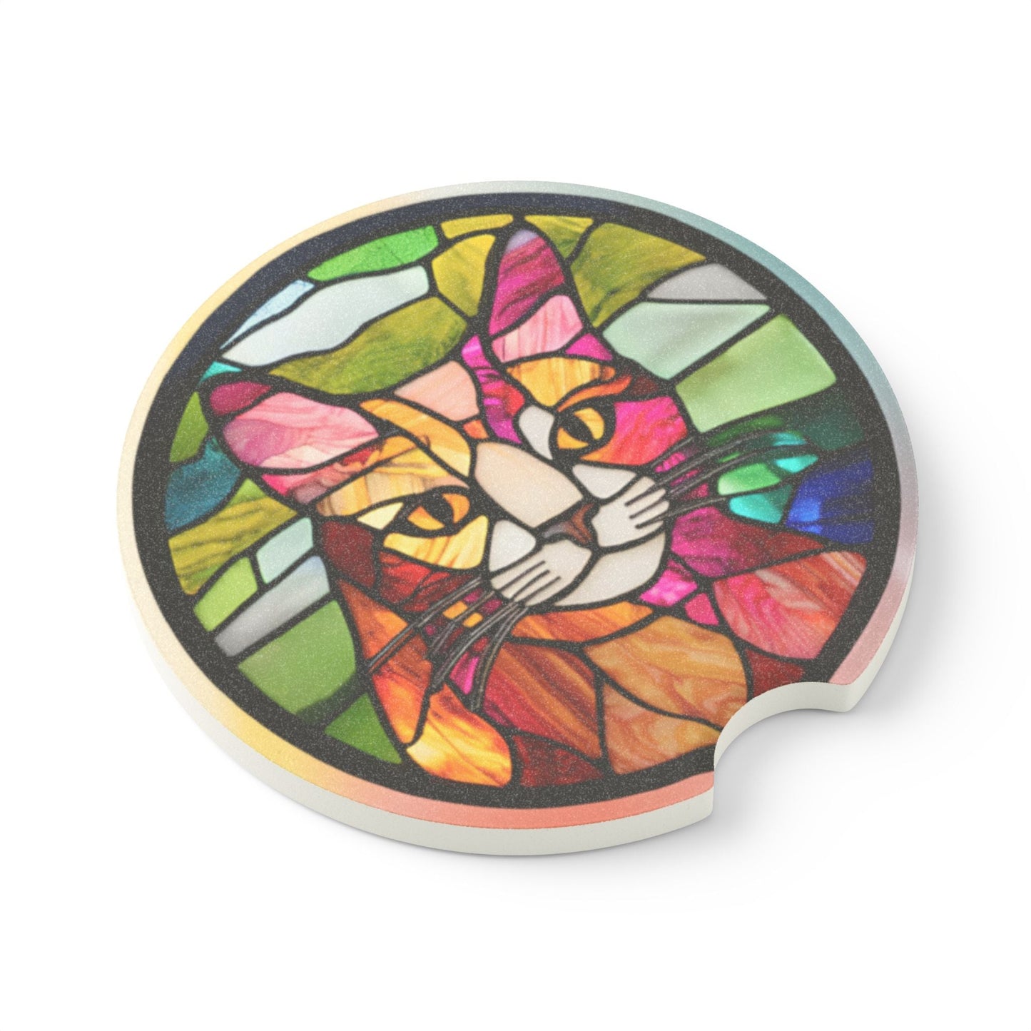 Ensemble de sous-verres en pierre à savon en verre coloré en vitrail de chat