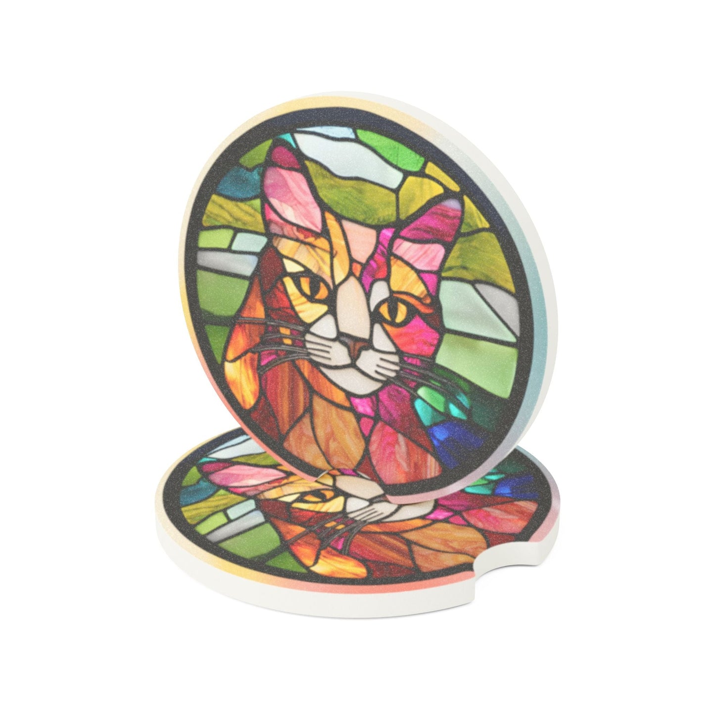 Ensemble de sous-verres en pierre à savon en verre coloré en vitrail de chat