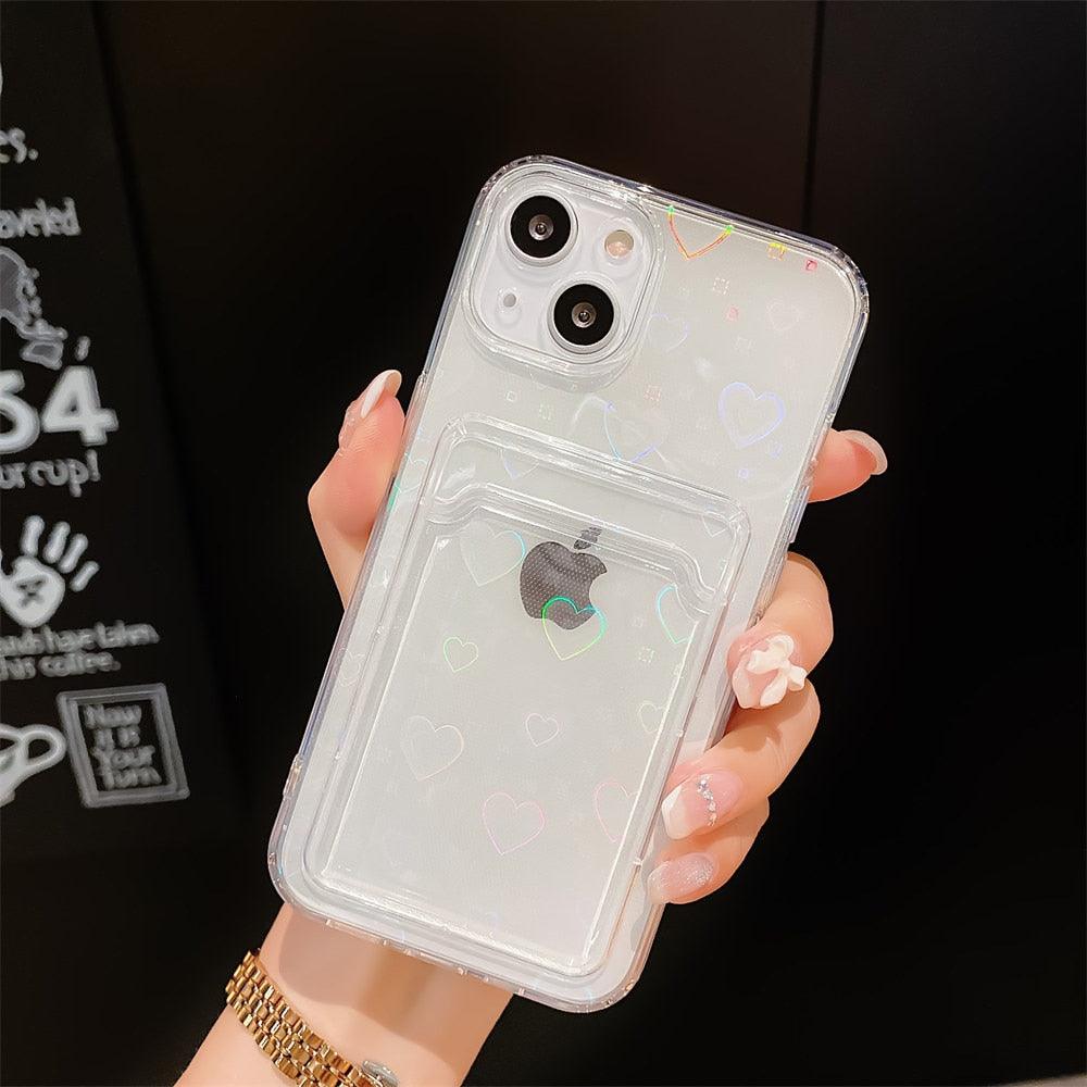 Colorful Holographic Love Heart Phone Case for iPhone