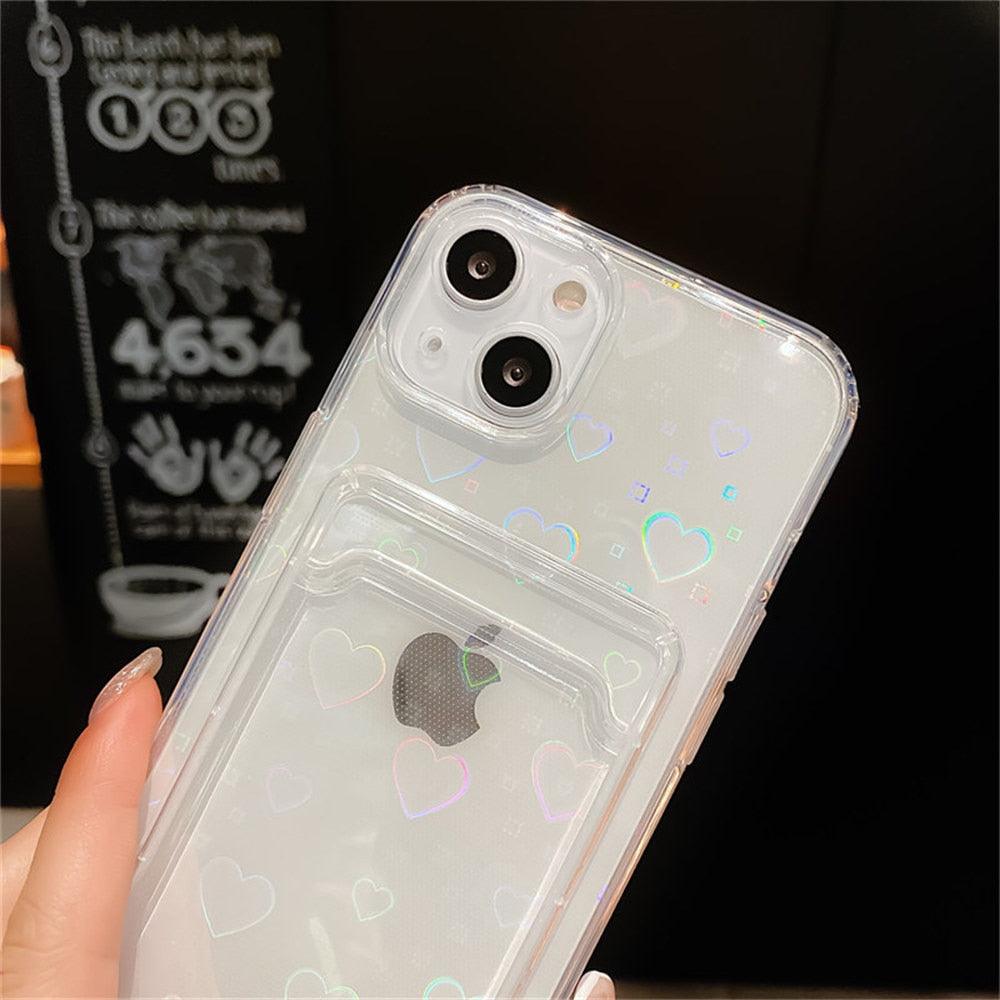 Colorful Holographic Love Heart Phone Case for iPhone