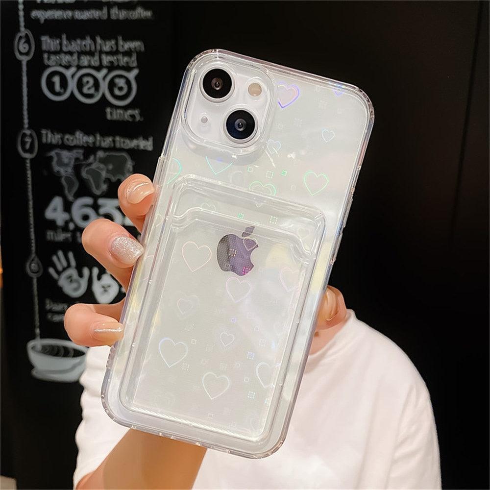 Colorful Holographic Love Heart Phone Case for iPhone