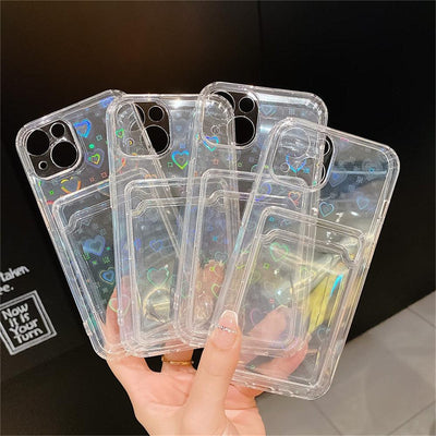 Colorful Holographic Love Heart Phone Case for iPhone