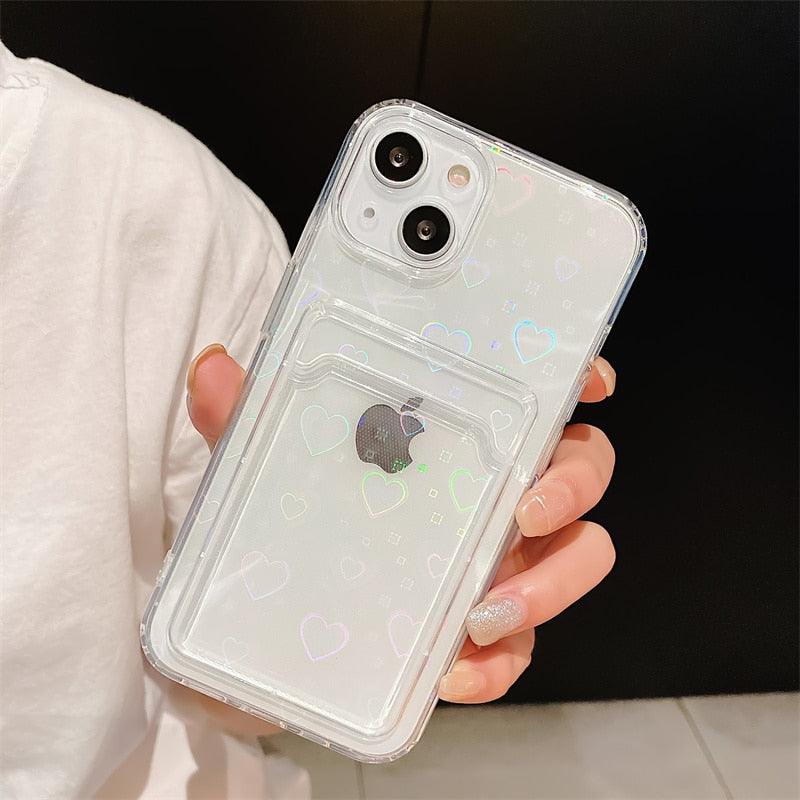 Colorful Holographic Love Heart Phone Case for iPhone