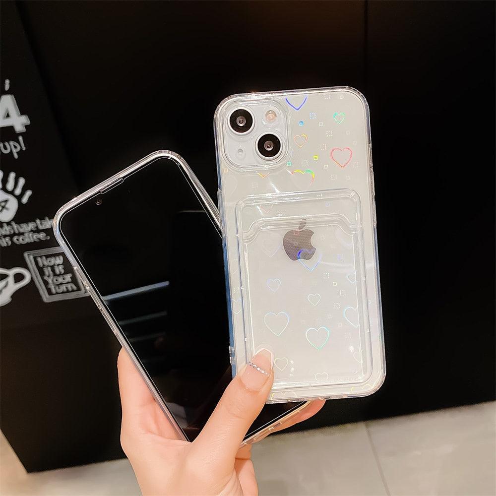 Colorful Holographic Love Heart Phone Case for iPhone