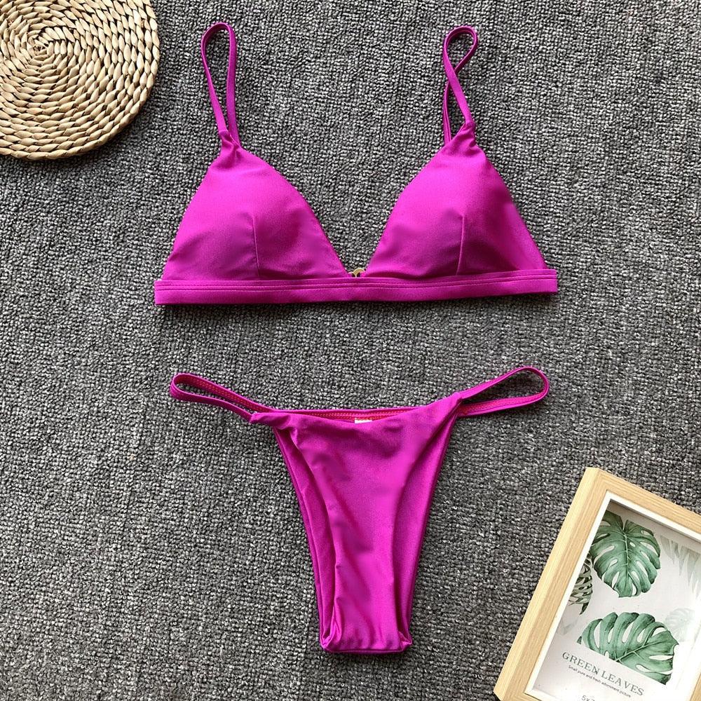 Ensemble de bikini push-up uni pour femmes