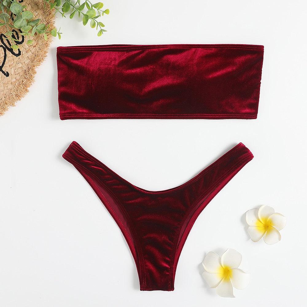 Conjunto de Bikini de Terciopelo Elegante para Mujeres - Ropa de Baño de Verano