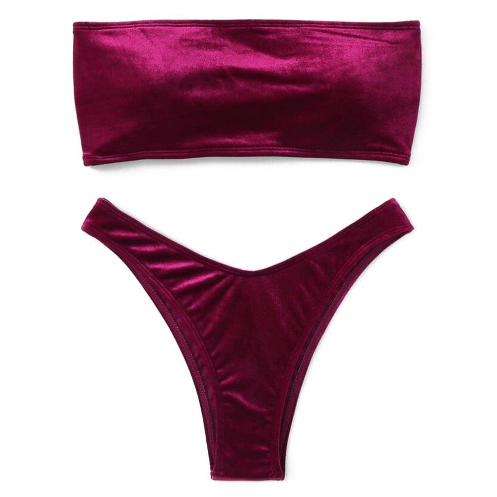 Conjunto de Bikini de Terciopelo Elegante para Mujeres - Ropa de Baño de Verano