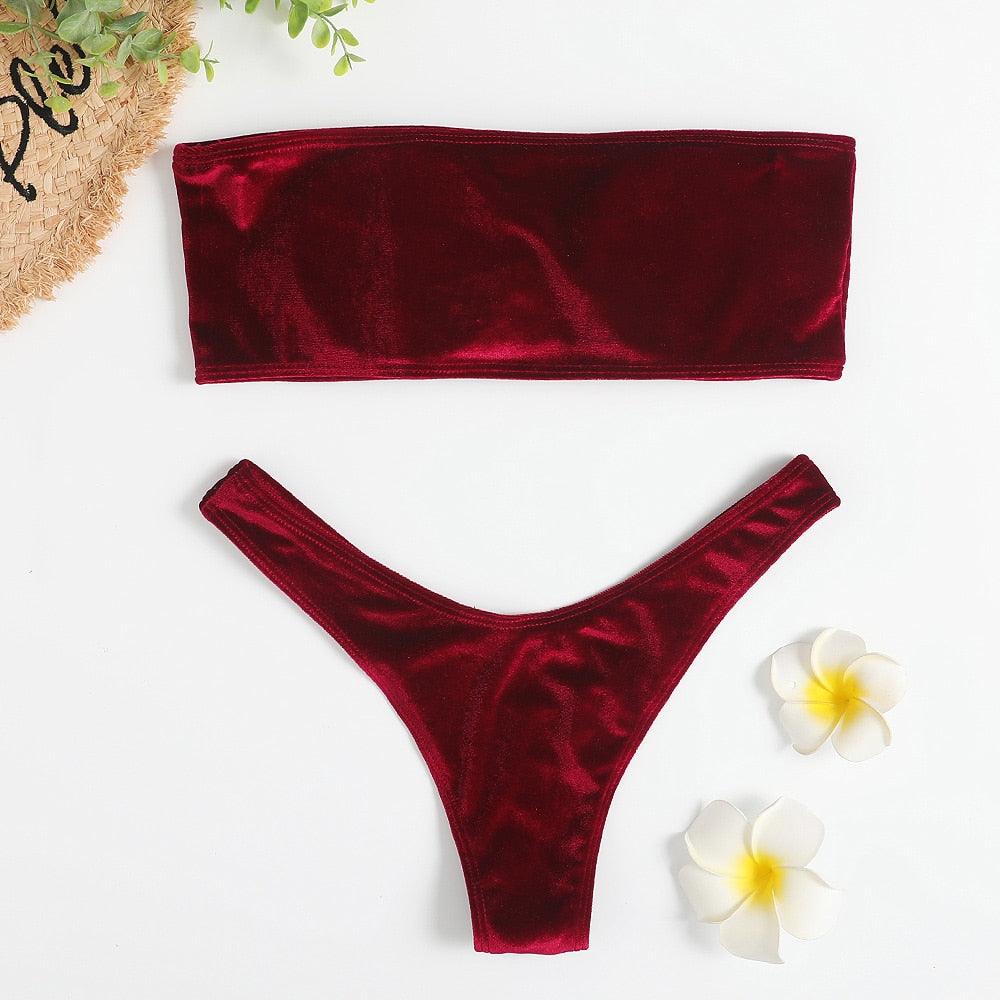 Conjunto de Bikini de Terciopelo Elegante para Mujeres - Ropa de Baño de Verano