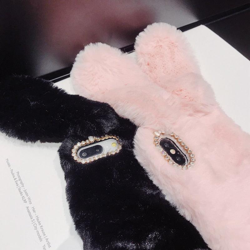 Coque de téléphone Bunny mignonne pour iPhone - Housse en peluche douce