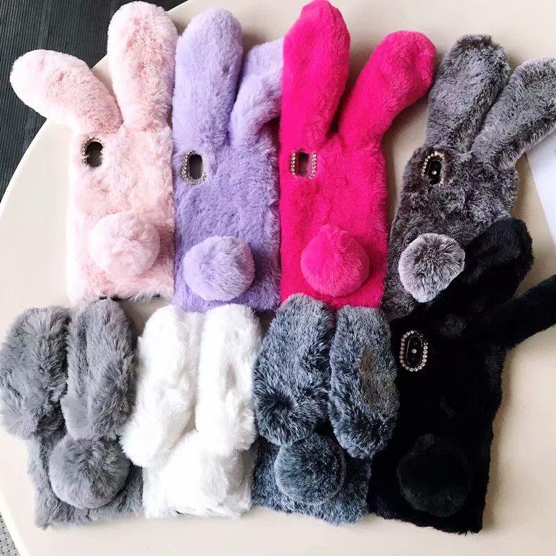 Coque de téléphone Bunny mignonne pour iPhone - Housse en peluche douce