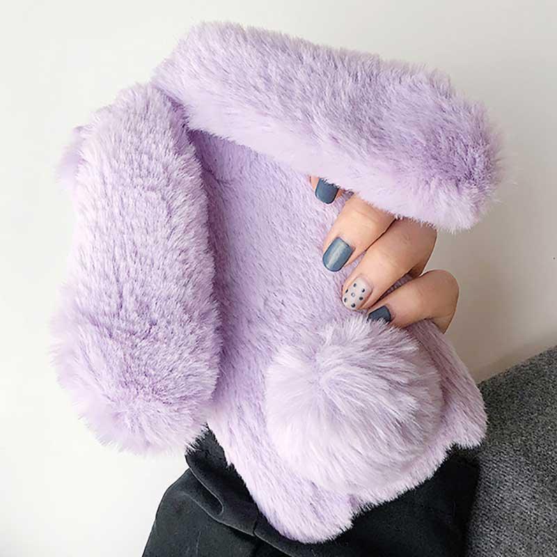 Coque de téléphone Bunny mignonne pour iPhone - Housse en peluche douce