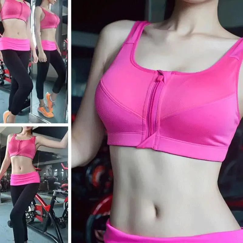 Premium Comfort Women's Plus Size Zipper Sports Bras - 2XL Wirefree Padded Fitness Tops - Korvel