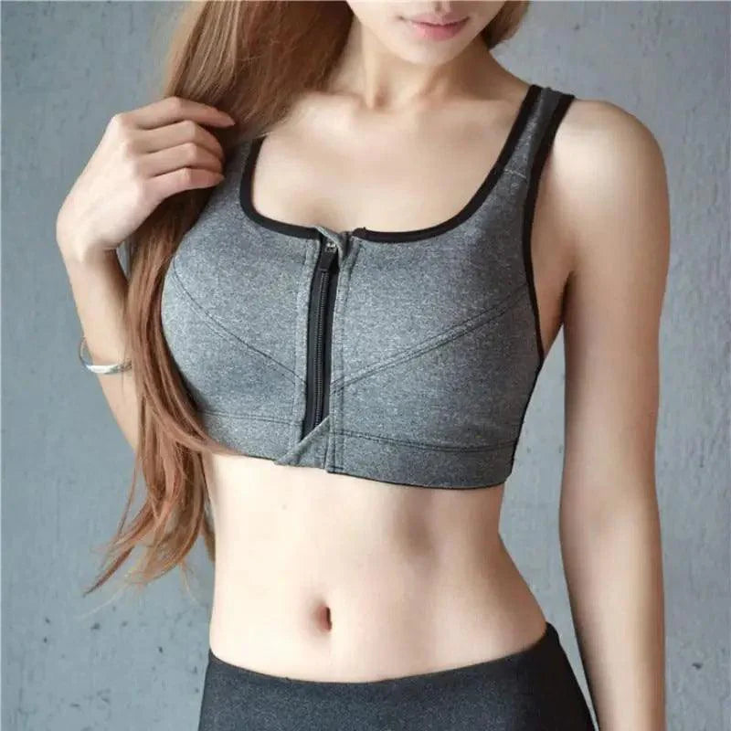 Premium Comfort Women's Plus Size Zipper Sports Bras - 2XL Wirefree Padded Fitness Tops - Korvel