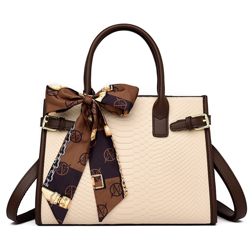 Commuting style women's bag genuine leather embossed snakeskin pattern contrasting color briefcase for women - Korvel