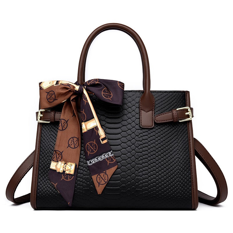 Commuting style women's bag genuine leather embossed snakeskin pattern contrasting color briefcase for women - Korvel