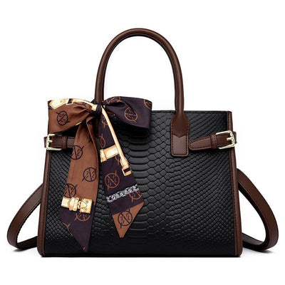 Commuting style women's bag genuine leather embossed snakeskin pattern contrasting color briefcase for women - Korvel